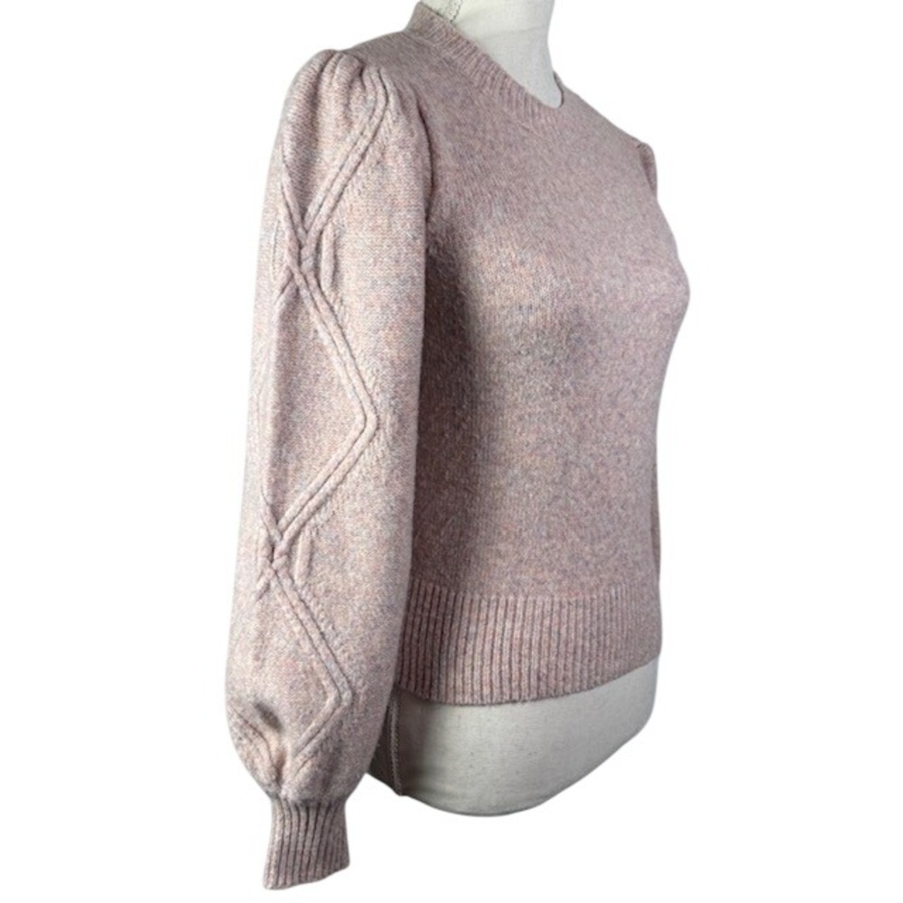Gentle Fawn Pink Marl Puff Sleeve Cable Knit Sweater XS‎